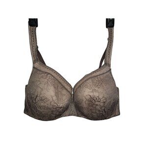 Cacique 40DD Lightly Lined Balconette Bra Taupe Gray Lace Full Coverage
